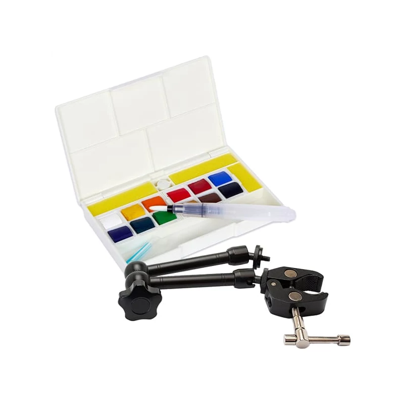 Sennelier la petite Aquarelle Hands-free akvarellfesték készlet - 12x1/2 szilke + víztartályos ecset + magic arm