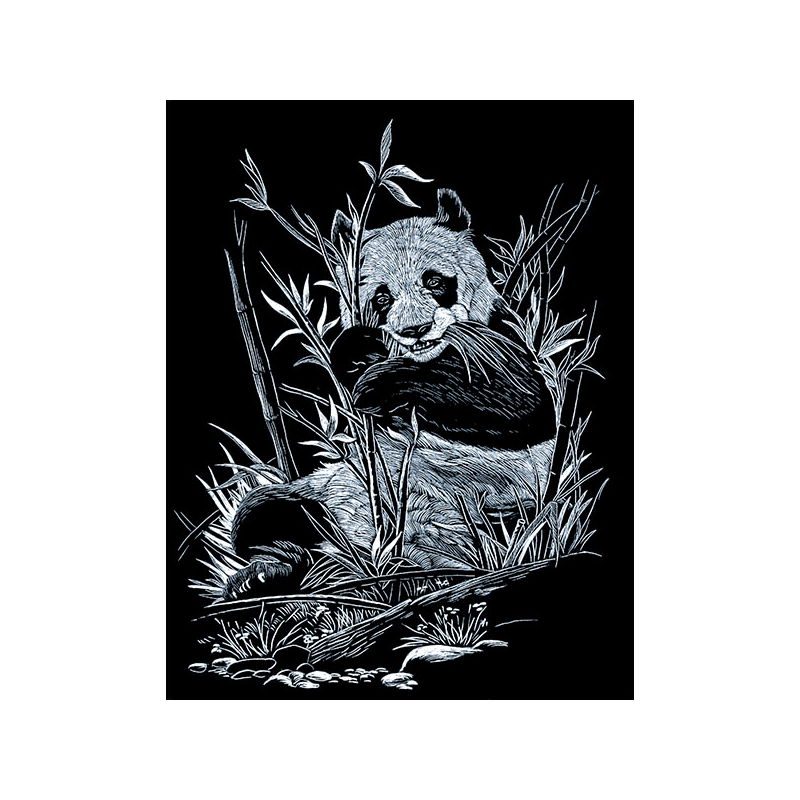 Karckép gravírozó készlet karctűvel, 20x25 cm - Panda, ezüst