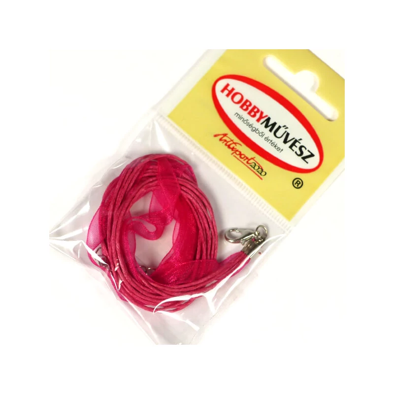 Organza nyaklánc viaszolt szállal, delfin kapoccsal - pink