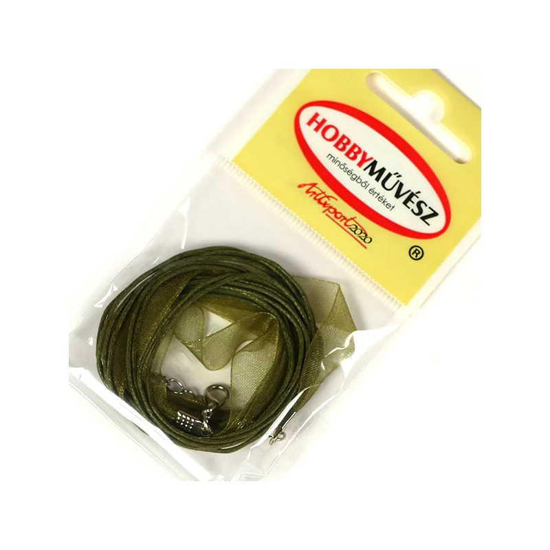 Organza nyaklánc viaszolt szállal, delfin kapoccsal - olivazöld