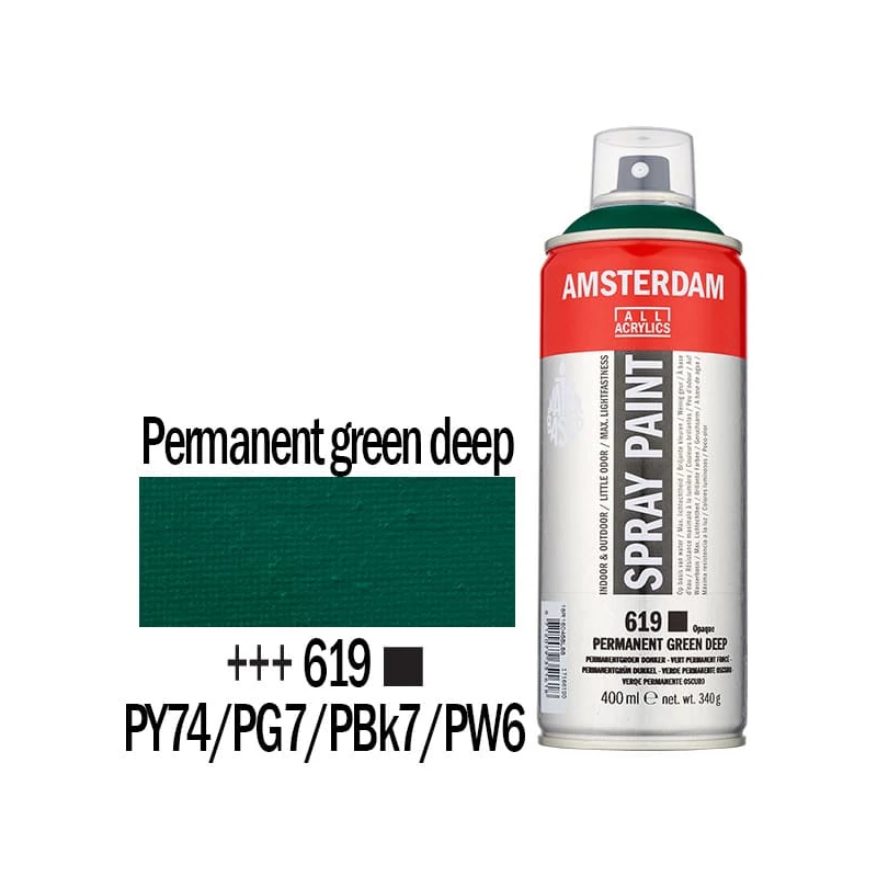 Talens Amsterdam vízbázisú akrilfesték spray, 400 ml - 619, permanent green deep