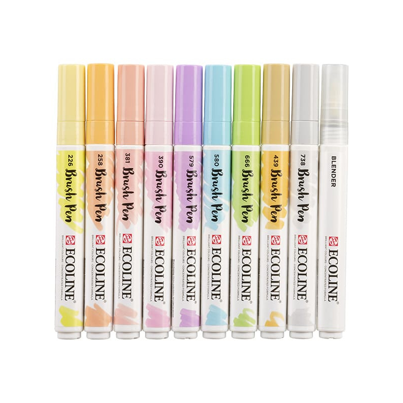 Talens Ecoline Brush Pen akvarell ecsetfilc készlet - 10 db, Pastel