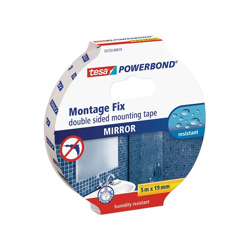 Tesa 55733 Powerbond kétoldalas montázsszalag, tükörragasztó, 19 mm x 5 m