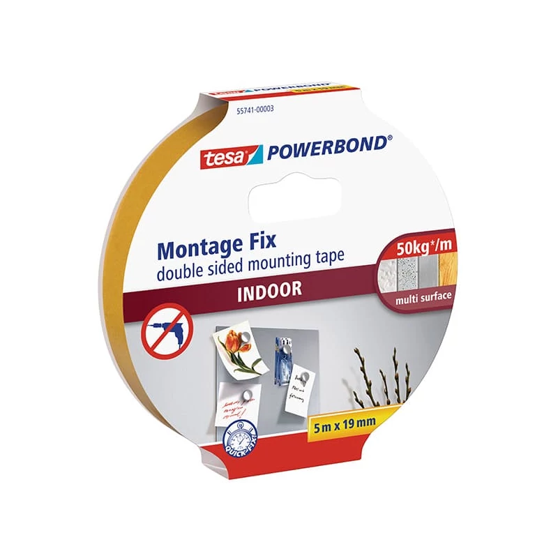 Tesa 55741 Powerbond kétoldalas montázsszalag, beltéri, fehér, 19 mm x 5 m