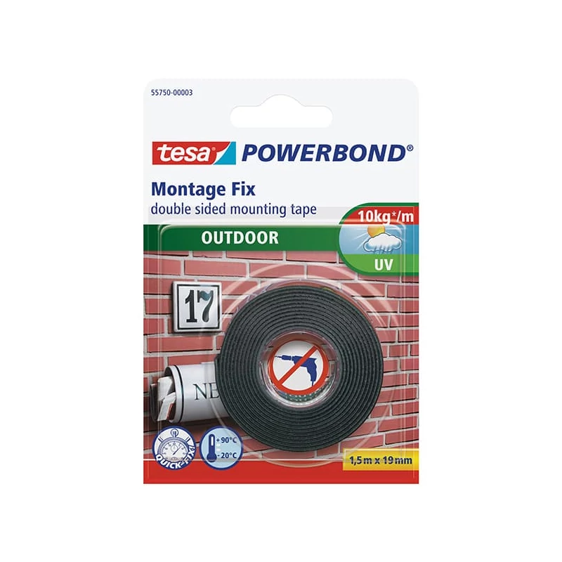 Tesa 55750 Powerbond kétoldalas montázsszalag, kültéri, fekete, 19 mm x  1,5 m