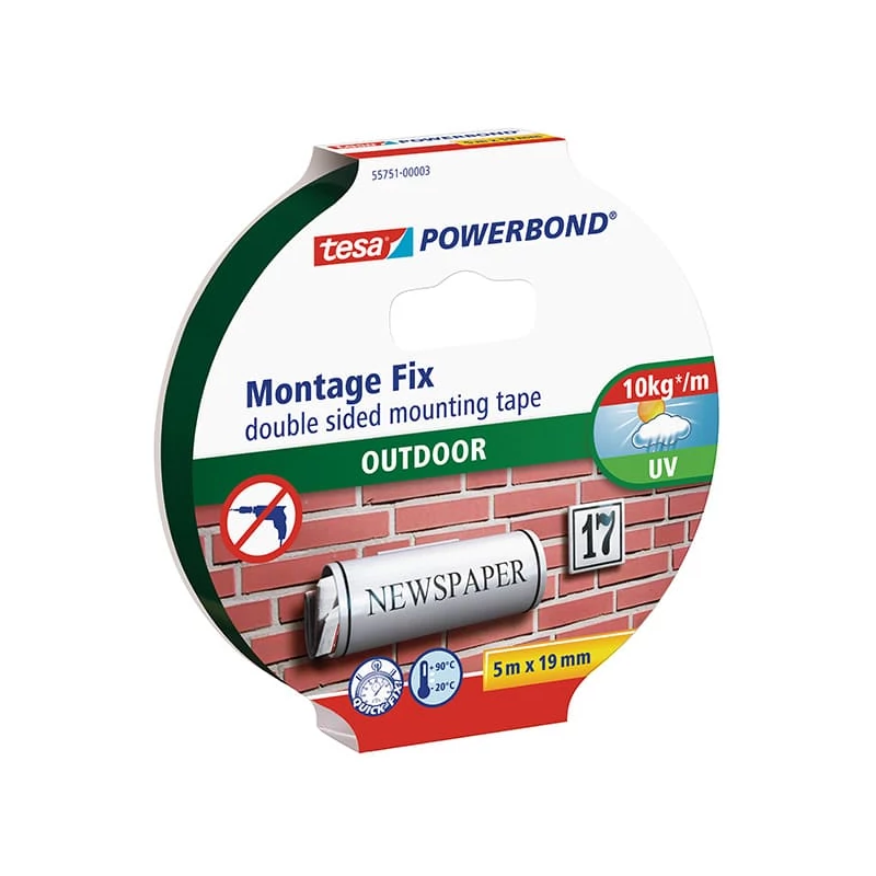Tesa 55751 Powerbond kétoldalas montázsszalag, kültéri, fekete, 19 mm x 5 m