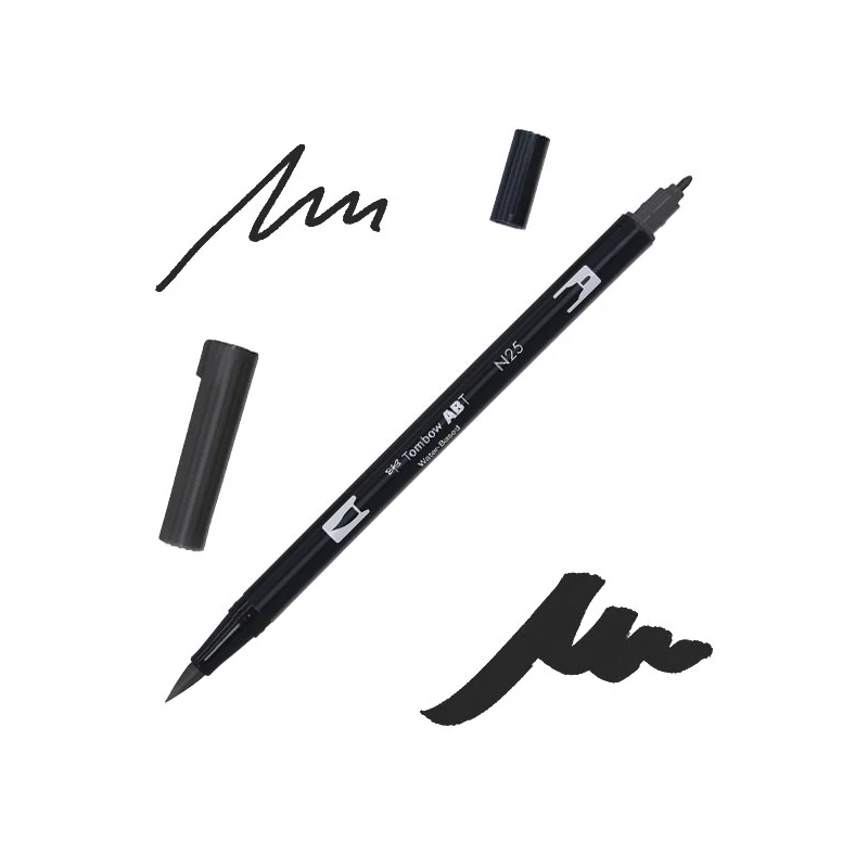 Tombow abt dual brush pen kétvégű filctoll - N25, lamp black