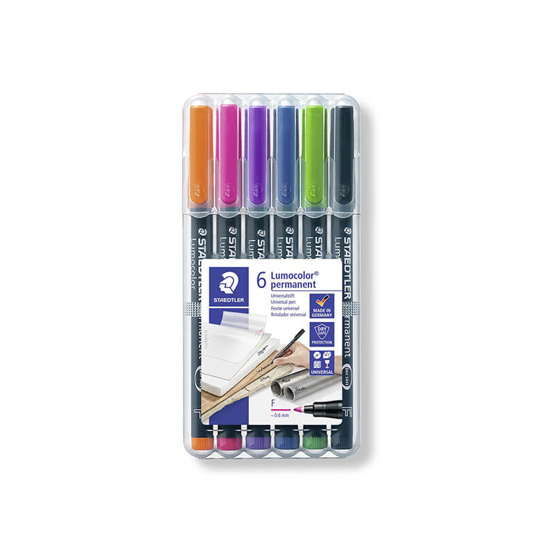Alkoholos marker készlet, Staedtler, Lumocolor, 0,6mm, intenzív színek - 6db