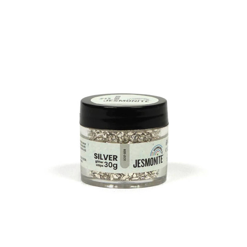 Jesmonite Glitter Chips üveggranulátum, 30 g - ezüst