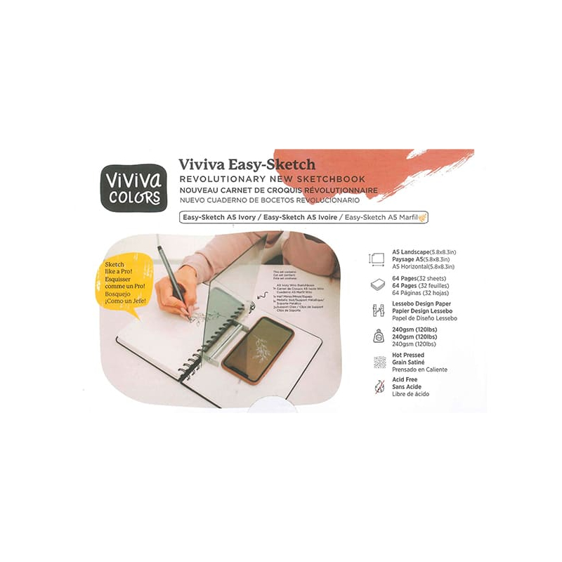 Viviva Easy Sketchbook vázlatfüzet tükörrel, 240 g, sima, 64 oldal - A5 fekvő, spirálos