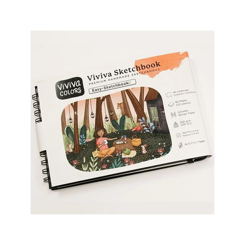 Viviva Easy Sketchbook vázlatfüzet tükörrel, 240 g, sima, 64 oldal - A5 fekvő, spirálos