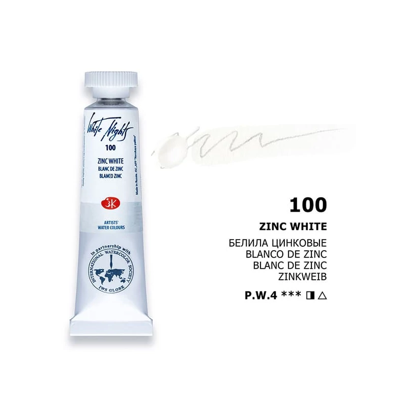 White Nights tubusos akvarellfesték, 10 ml - 100, zinc white