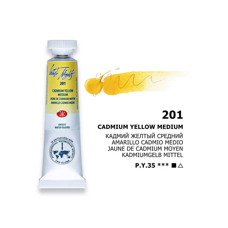 White Nights tubusos akvarellfesték, 10 ml - 201, cadmium yellow medium