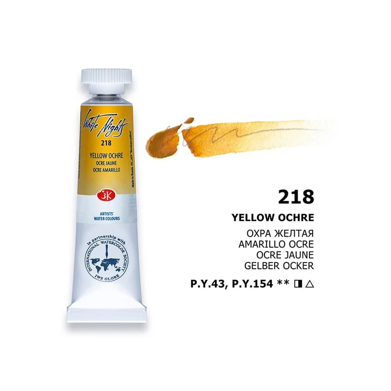 White Nights tubusos akvarellfesték, 10 ml - 218, yellow ochre