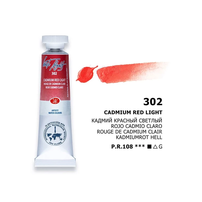 White Nights tubusos akvarellfesték, 10 ml - 302, cadmium red light