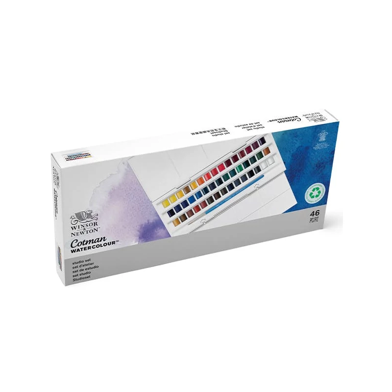Winsor&Newton Cotman akvarellfesték készlet, 45x1/2 + ecset - Studio